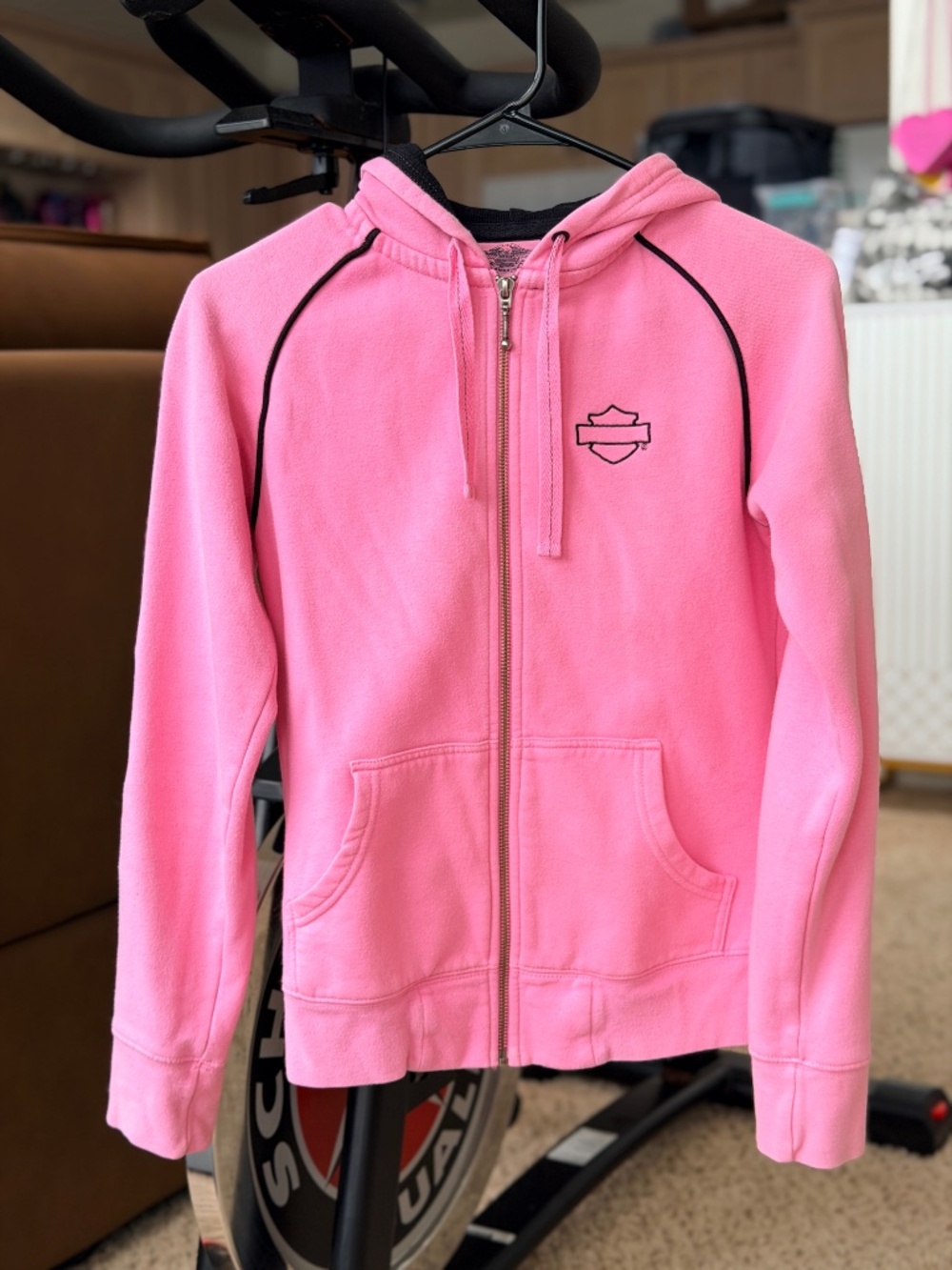 Harley-Davidson Women’s Pink Full Zip Hoodie – Embroidered Sleeve Logo